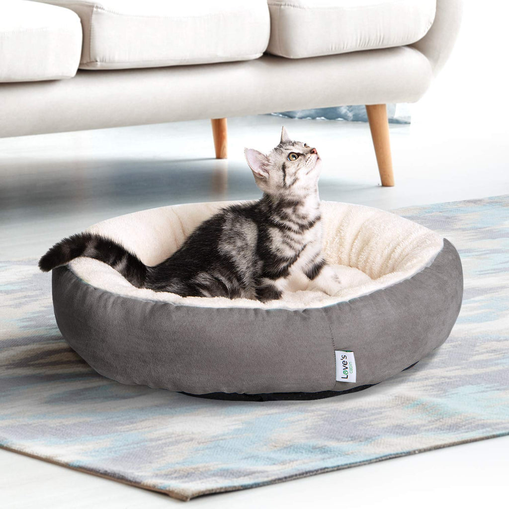 Round Donut Cat and Dog Cushion Bed, 20in Washable Gray O56429