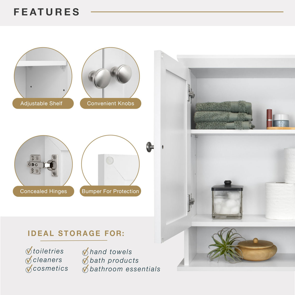 White Wall Mounted Medicine Cabinet Organizer X6553
