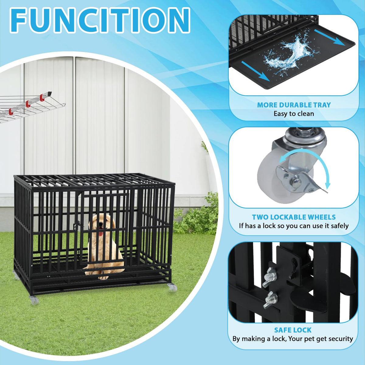 48 Inch Heavy Duty Dog Crate with Plastic Tray Double Doors J8225