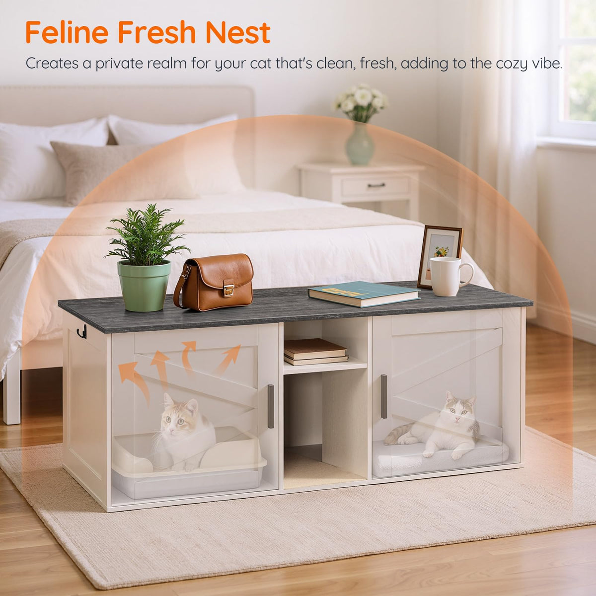 White and Charcoal Gray Cat Litter Box Enclosure P576690