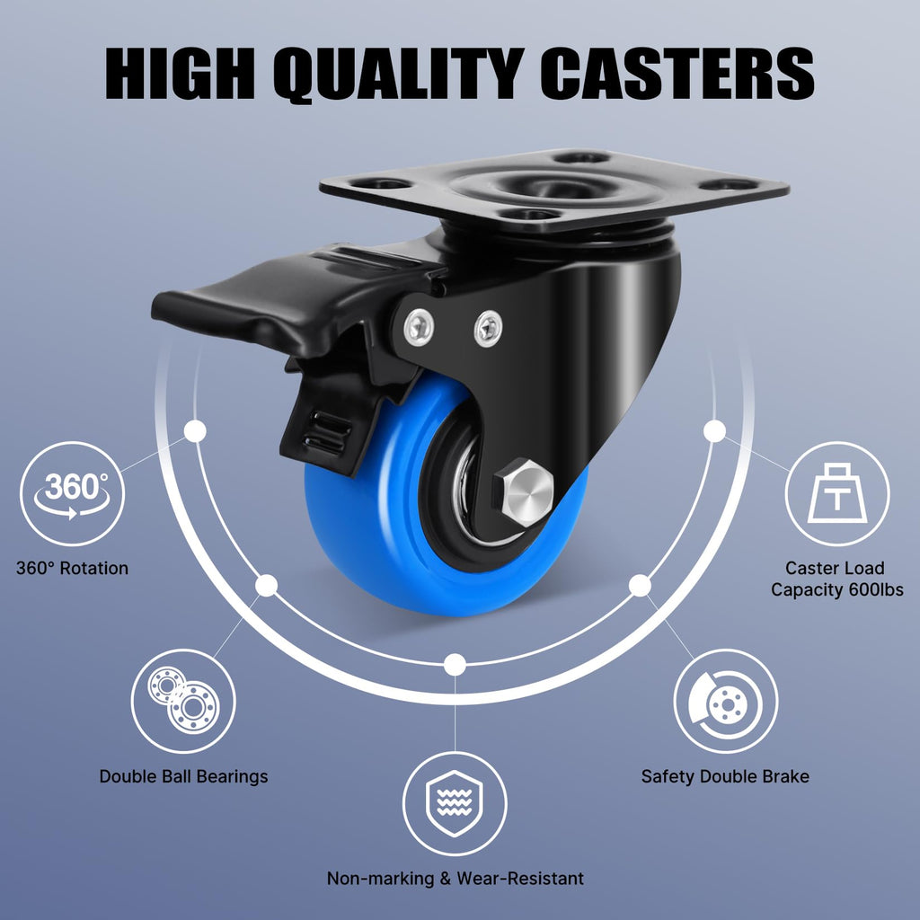 2 Inch Locking Swivel Caster Wheels Set of 8 K622