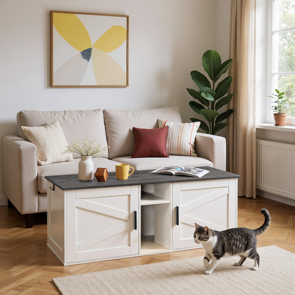 White and Charcoal Gray Cat Litter Box Enclosure P576690