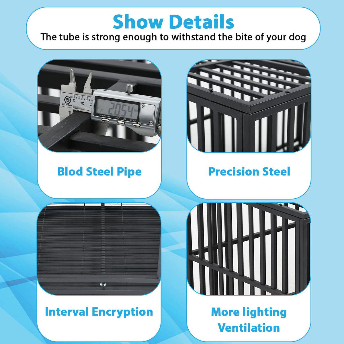 48 Inch Heavy Duty Dog Crate with Plastic Tray Double Doors J8225