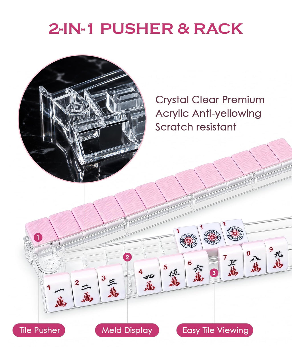 Set of 4 Clear Acrylic Non-slip Mahjong Racks with Pushers H4675