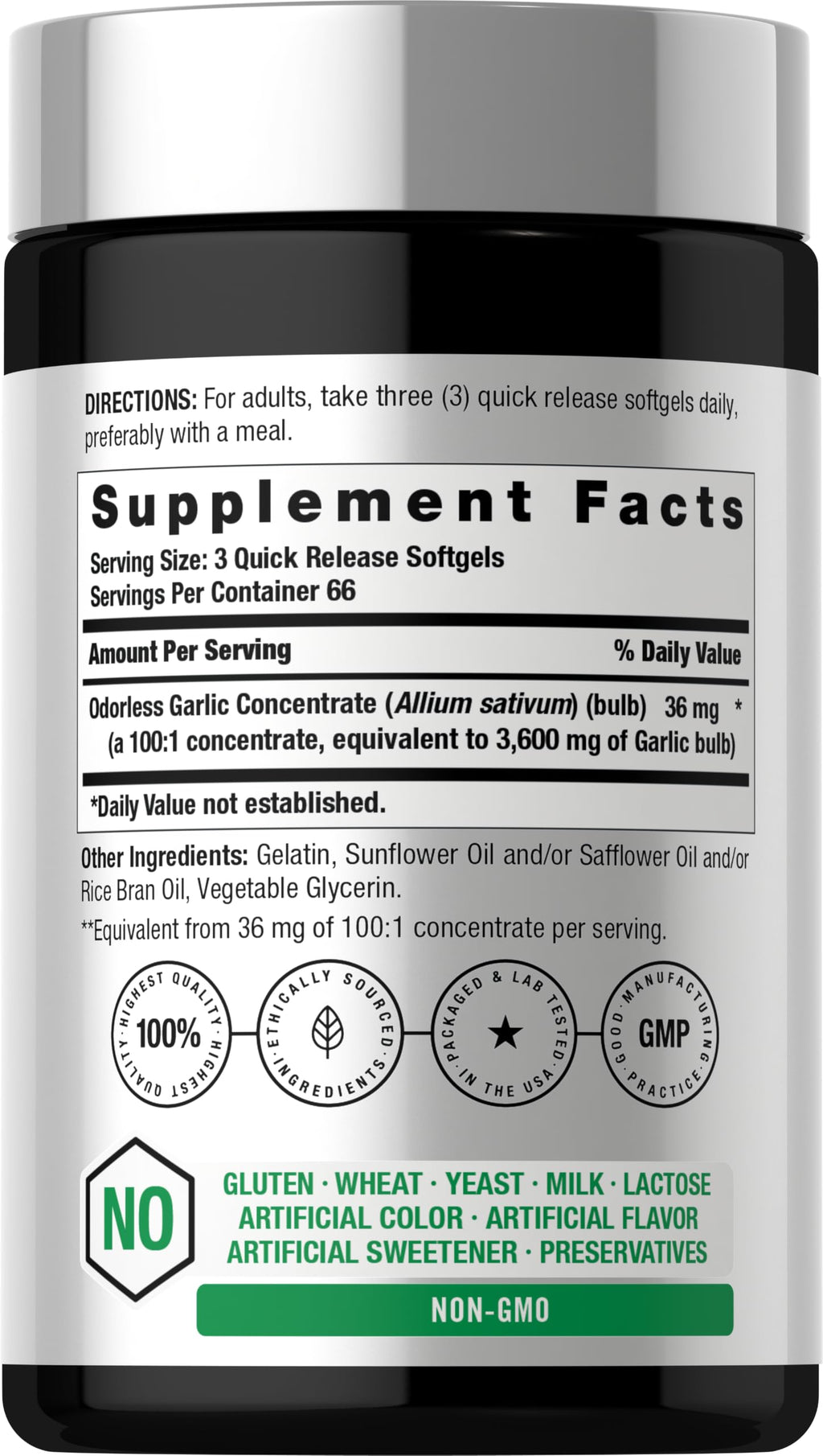 Odorless Garlic Softgel Supplement 200 Pills U78471