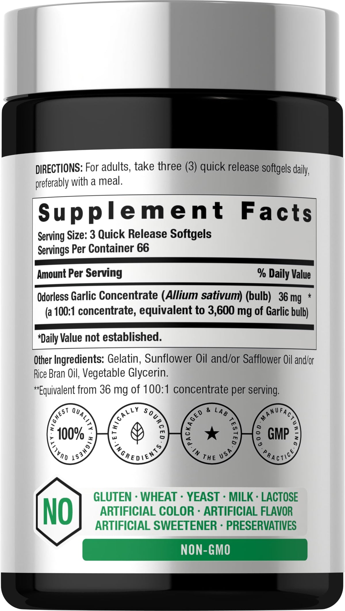 Odorless Garlic Softgel Supplement 200 Pills U78471
