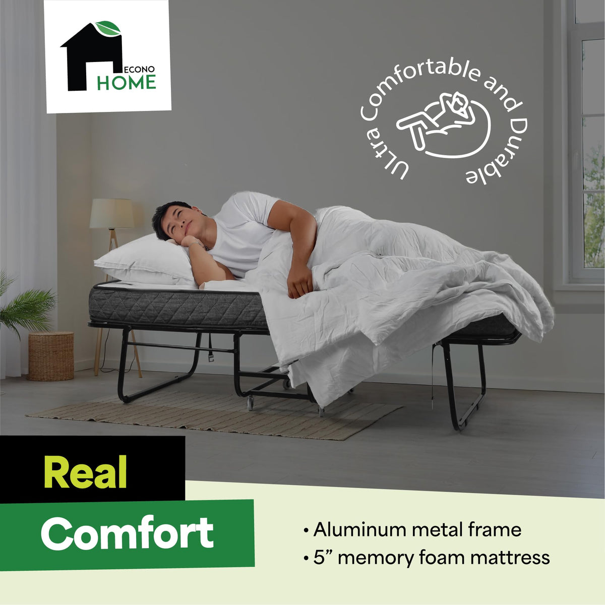 Folding Bed with Mattress Twin Size 5-inch Memory Foam K4944
