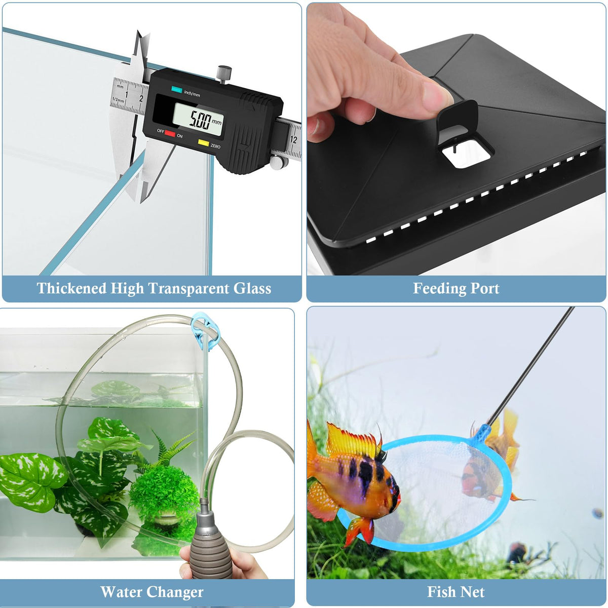 1 Gallon Small Glass Aquarium with Air Pump LED Light E376324