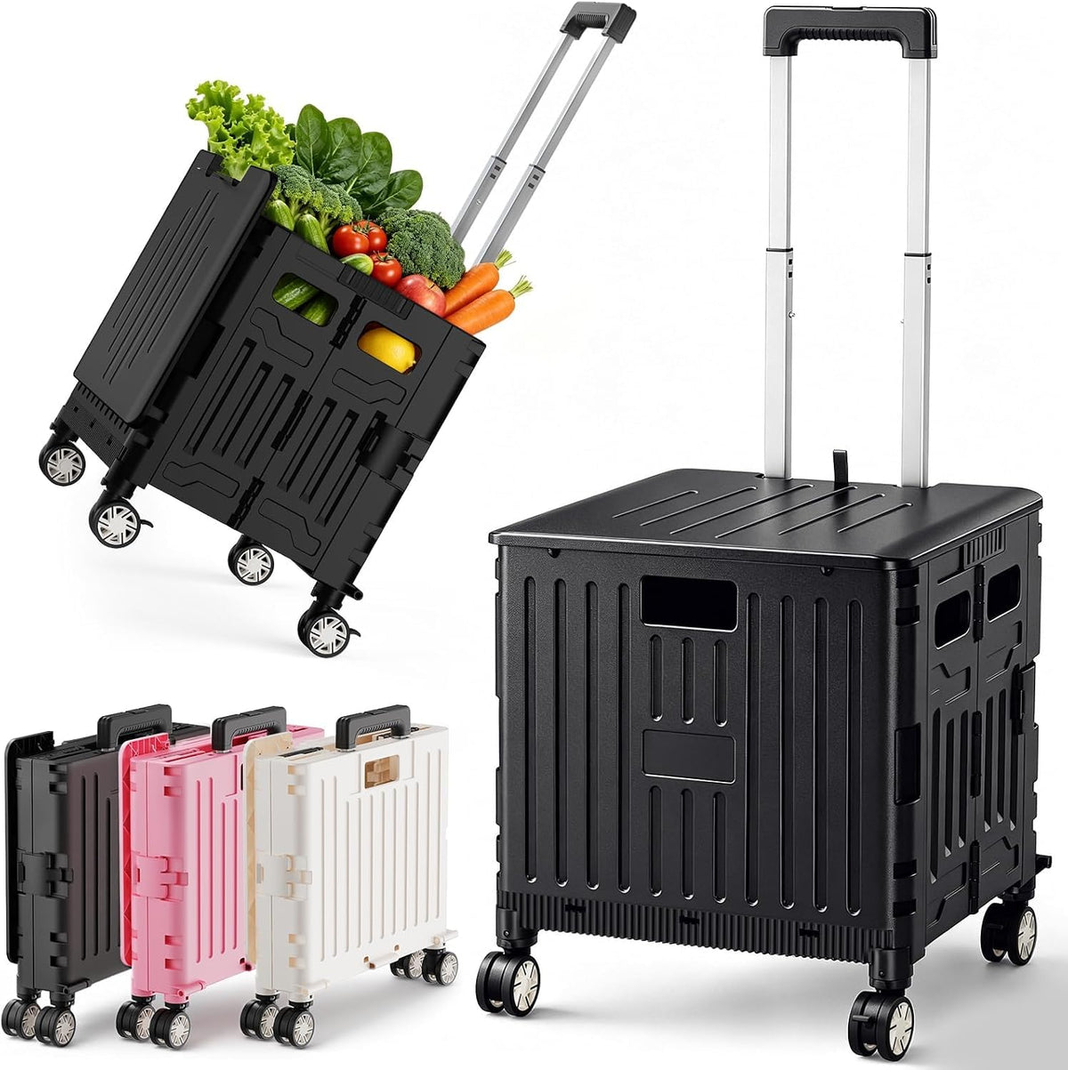 Black Folding Rolling Utility Cart A472
