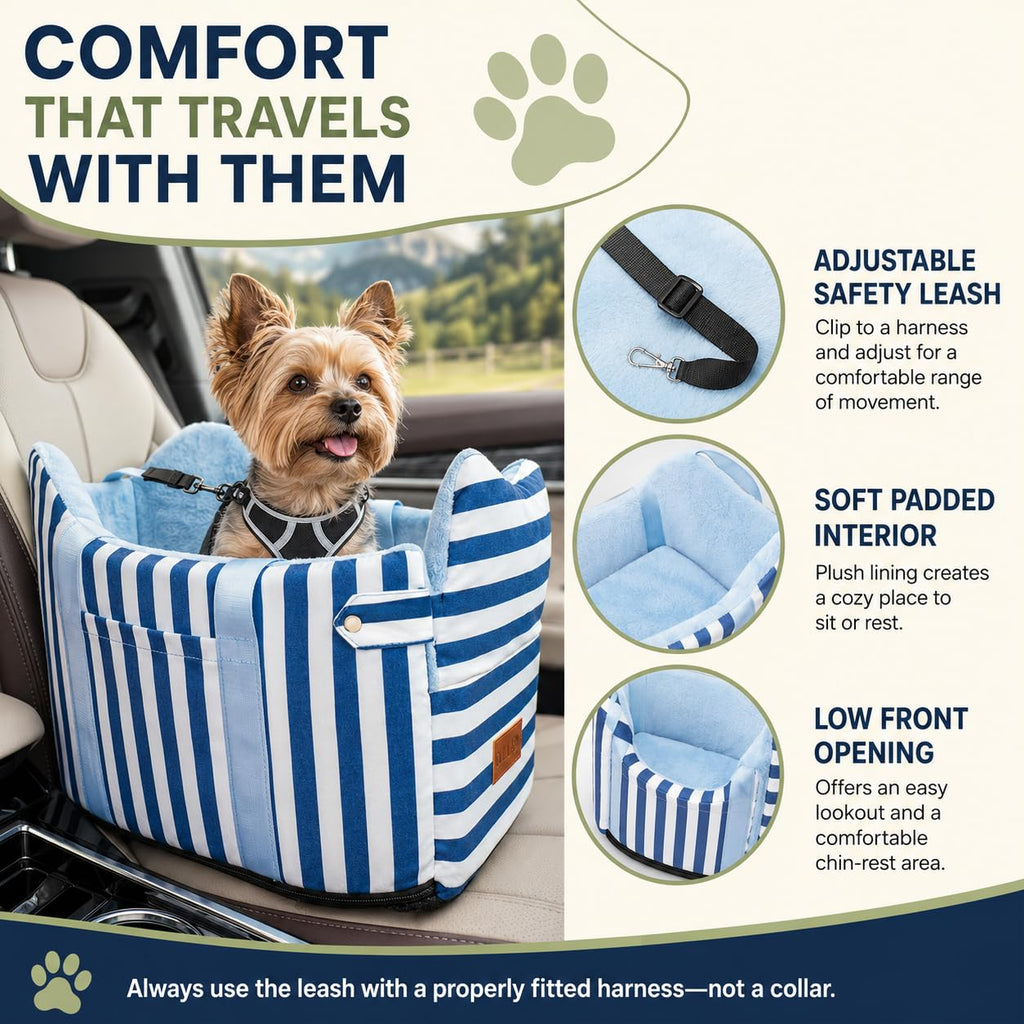 Dog Car Seat for Small Dogs to 15lbs Blue White Stripes Y110899
