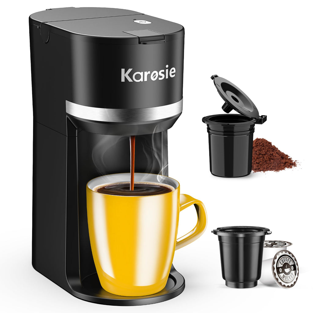 Black Single Serve Coffee Maker for Pods and Grounds, 6-12 oz G595