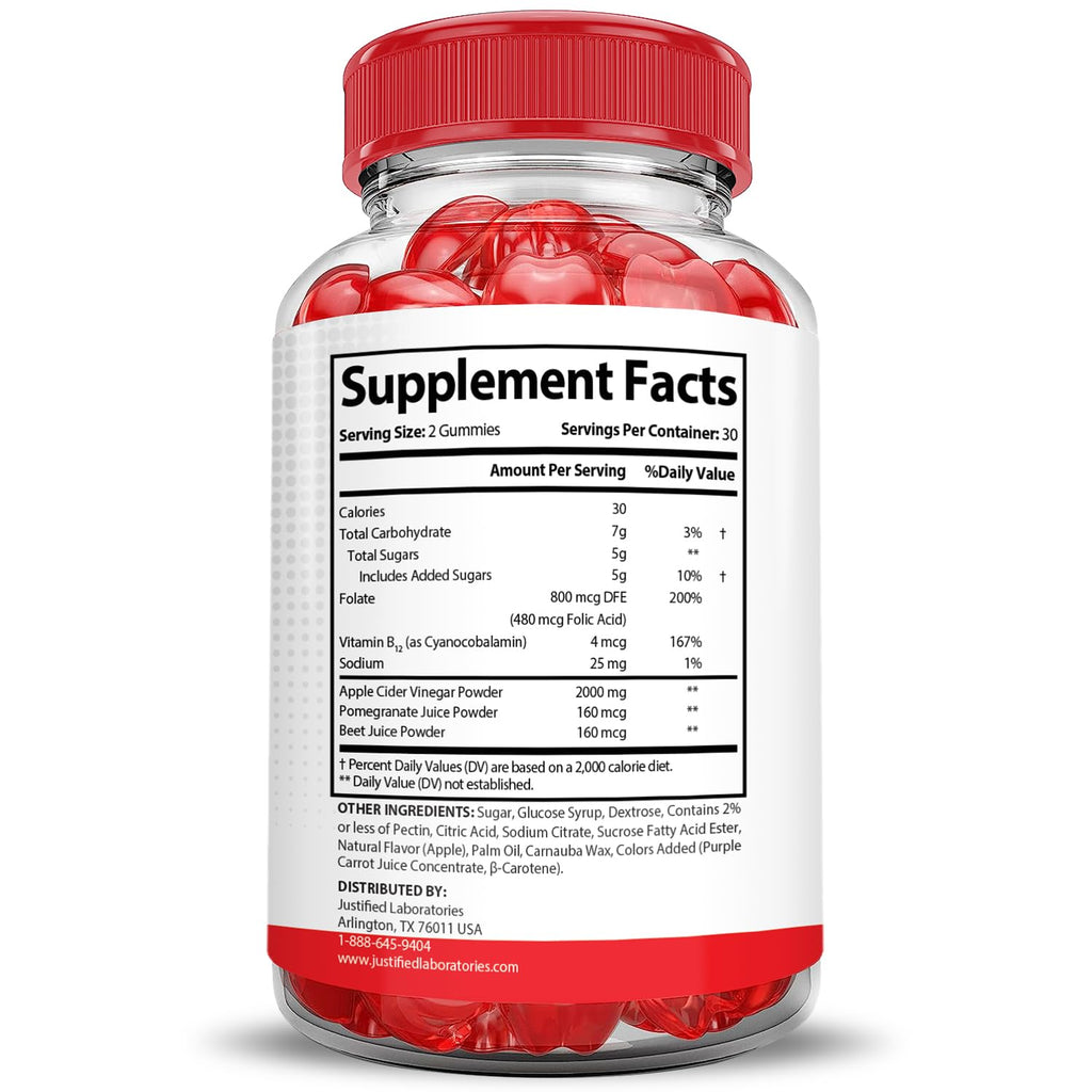 2000MG Beet Juice ACV Pomegranate B12 Vegan Non GMO Gummies R1632