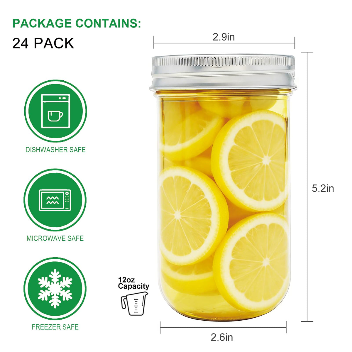 24 Pack 12 oz Mason Jars with Lids E703627