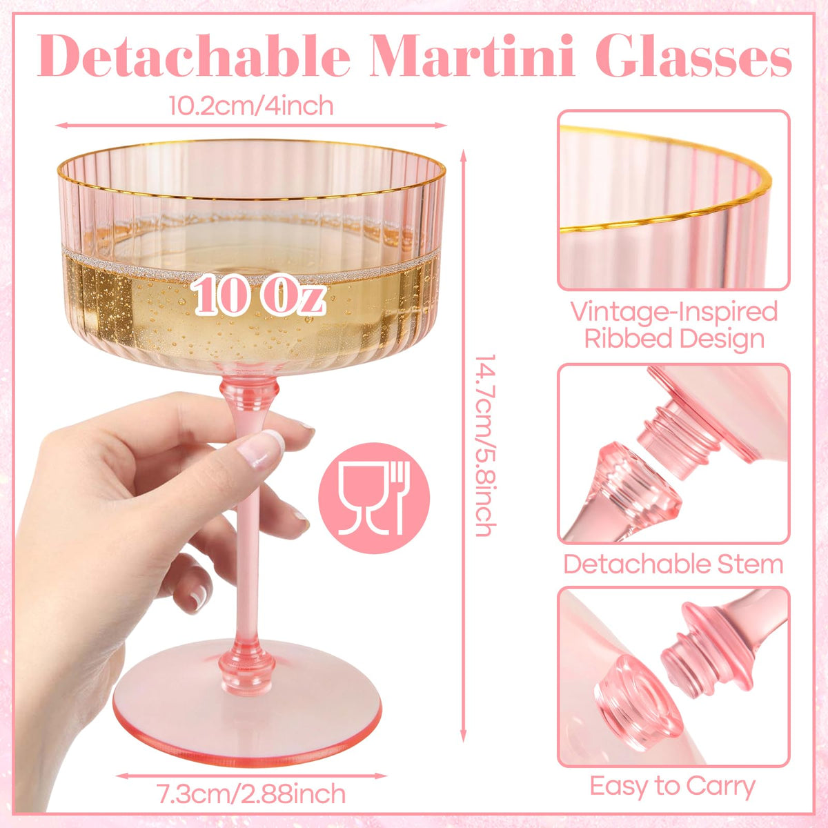 Pink 6 Pcs 10 Oz Plastic Martini Glasses R778158