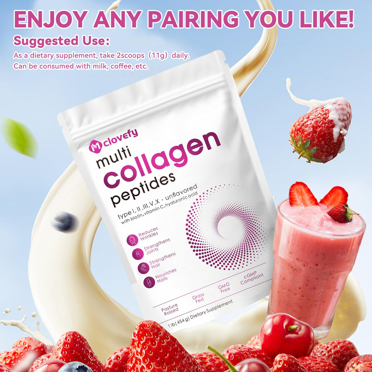 Unflavored Multi Collagen Peptides Powder 1lb G65703