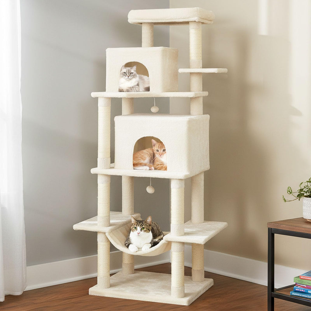 70 Inch Multi-Level Cat Tree with Sisal Scratching Posts and Condos Y50259