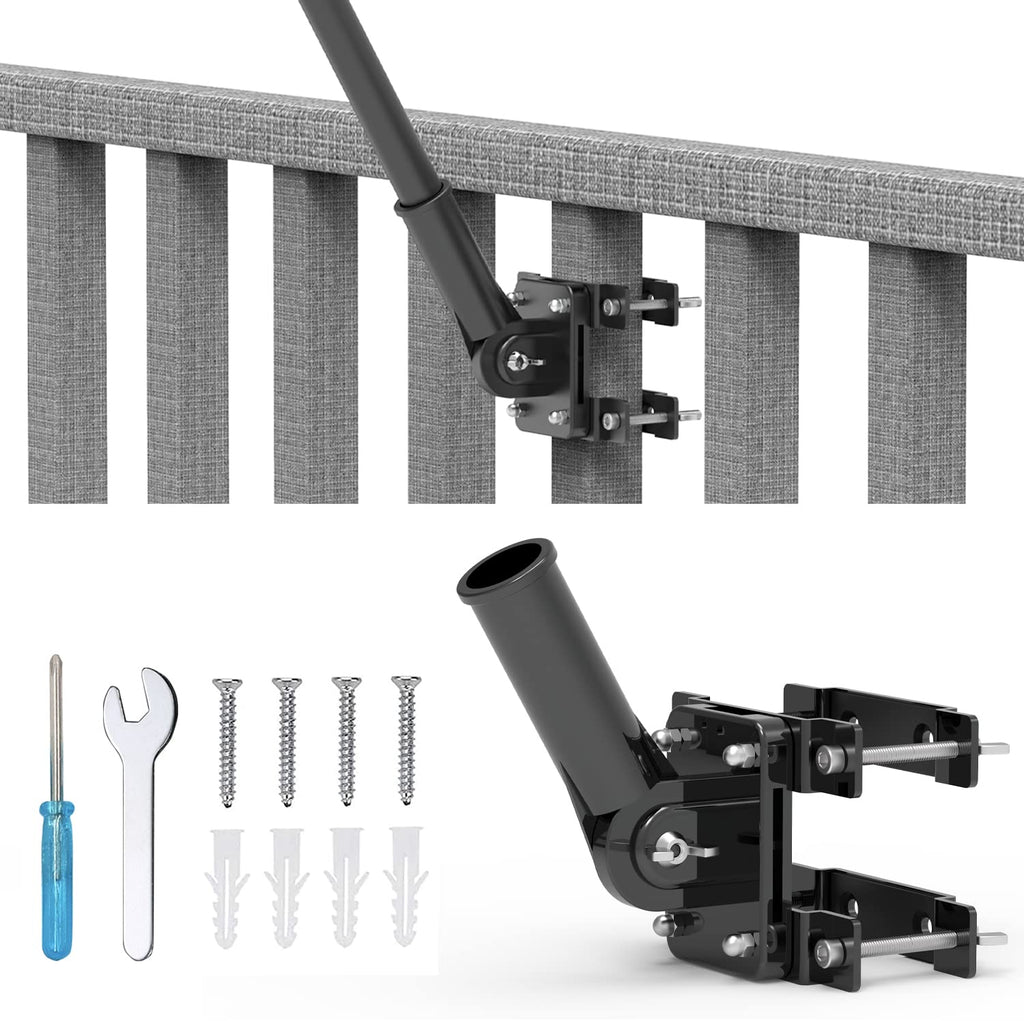 Flagpole Mount for Balcony Railing, Round and Square Railing, Black W460
