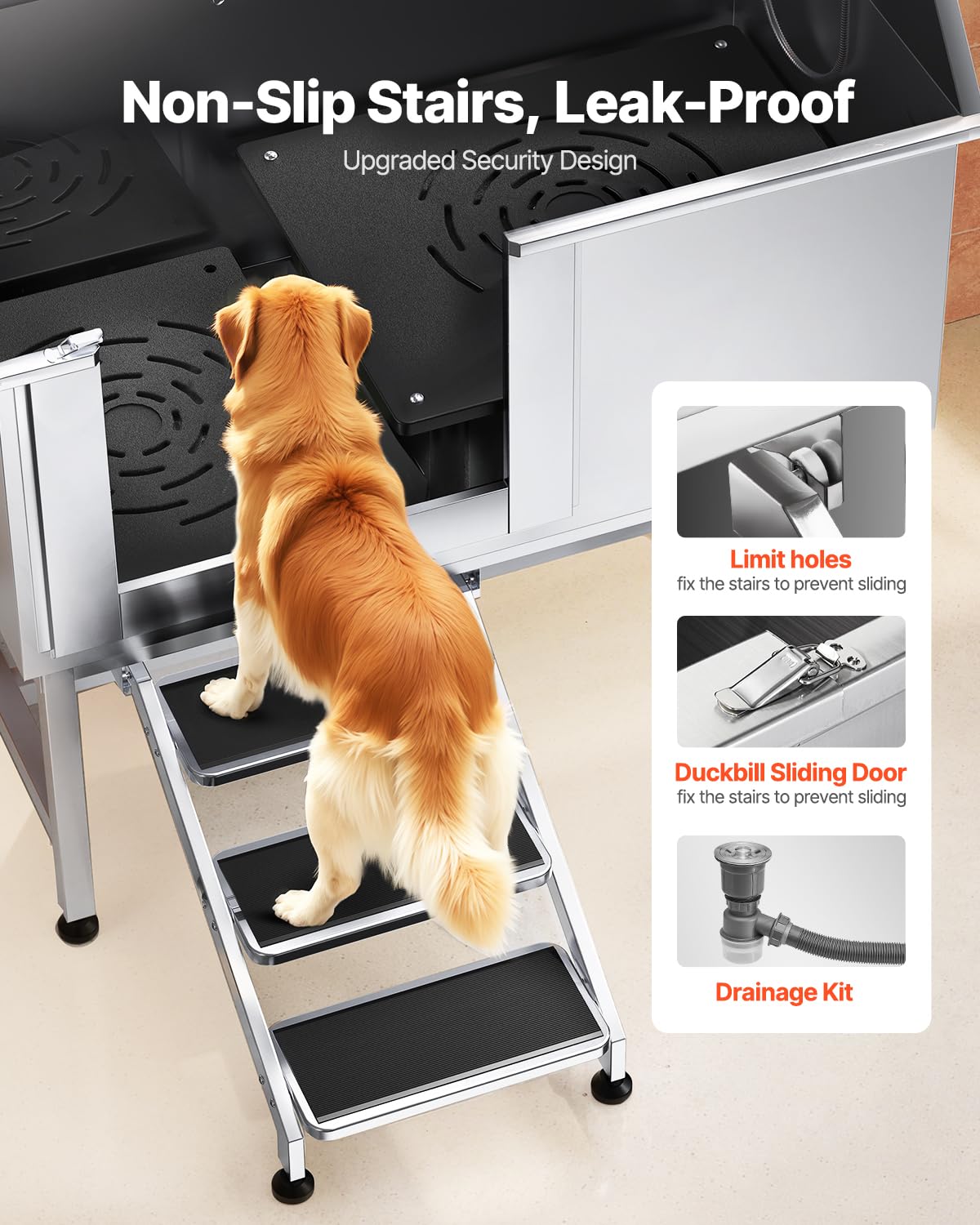 Stainless Steel 50 inch Pet Grooming Tub with Stairs F414970