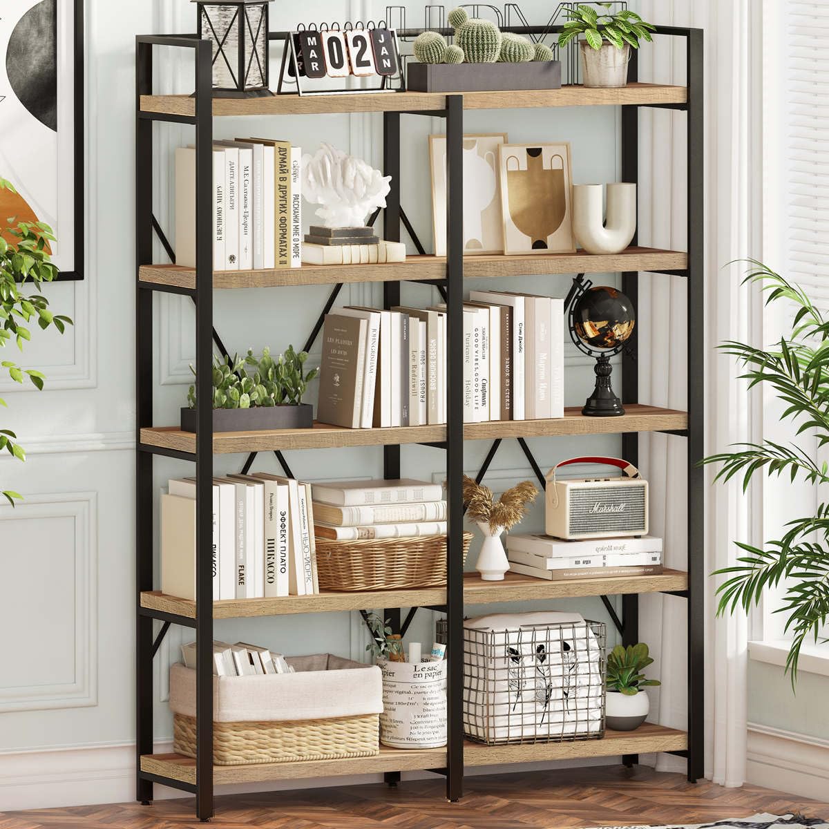 5 Tier Wood and Metal Bookshelf U11981