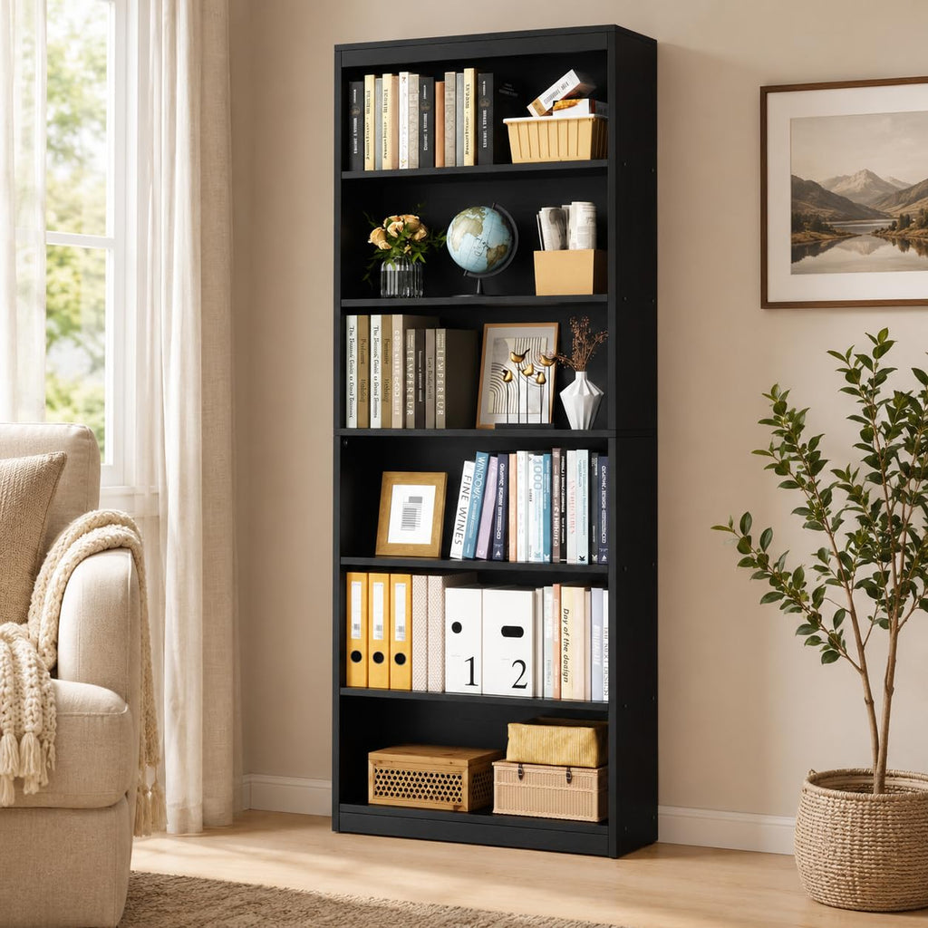 6-Tier Black Wood Bookshelf X39760
