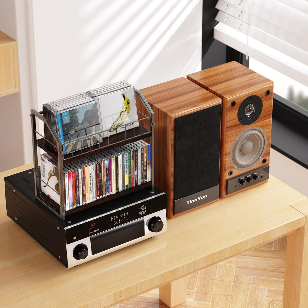 2 Tier CD Storage Rack Holds 60 Cases Brown O13546