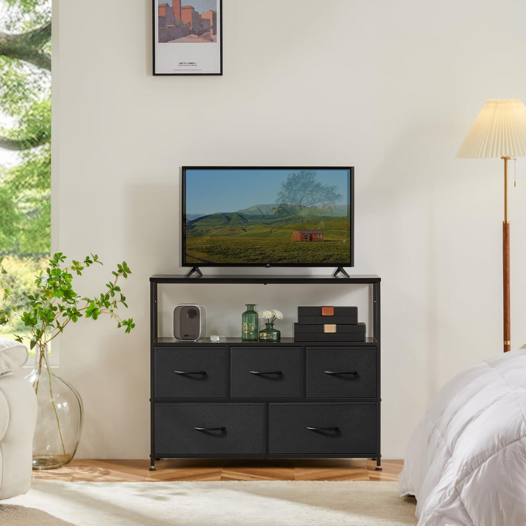 Black TV Stand Media Console with LED Power Station W21177