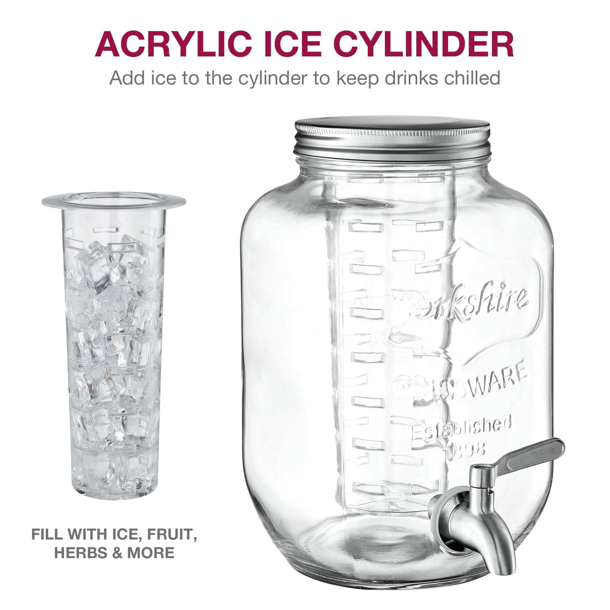 Glass Drink Dispenser with Stand, 1 Gallon, 2-Pack G90575