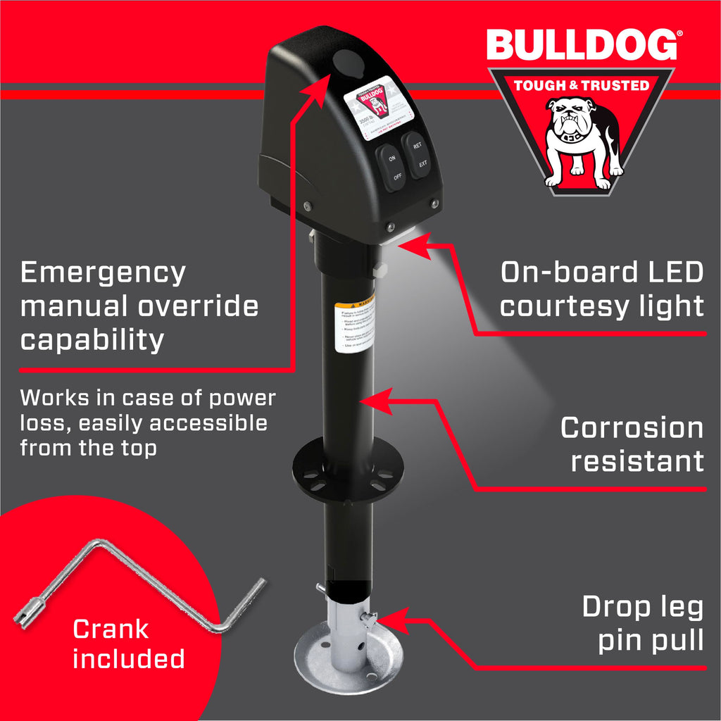 Powered Trailer Jack, A-Frame, 3,500 lbs. Lift Capacity, Bolt-On, 14 Inch Travel F44622