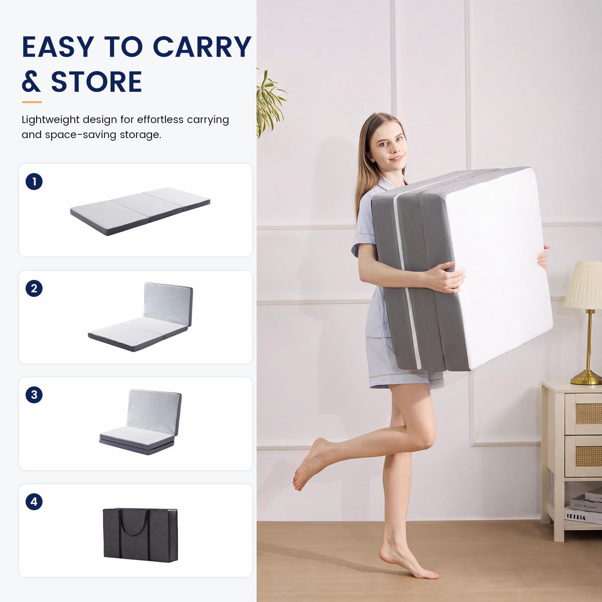 6 Inch Memory Foam Trifold Folding Mattress V17112