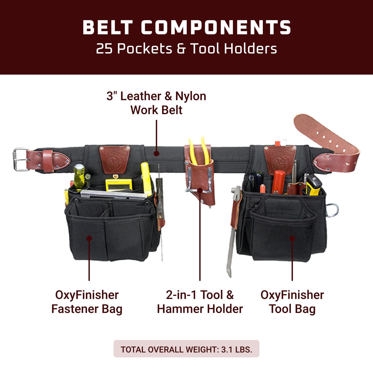 Leather Tool Belt Set with 25 Pockets K217