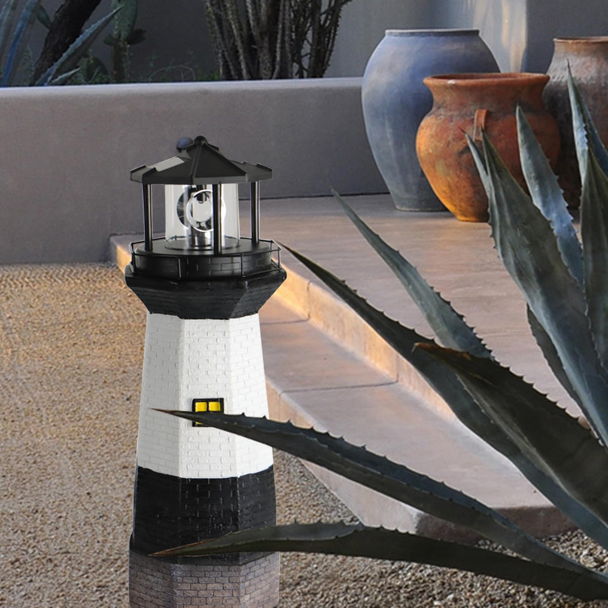 Solar Powered Lighthouse Garden Light with Rotating Beacon E27400