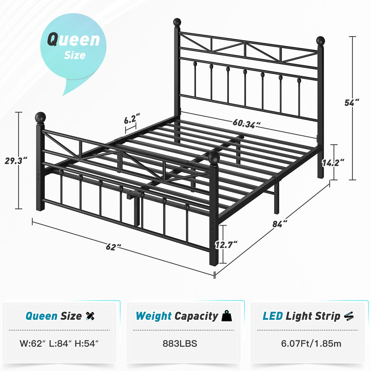 Black Queen Size Metal Bed Frame L1881