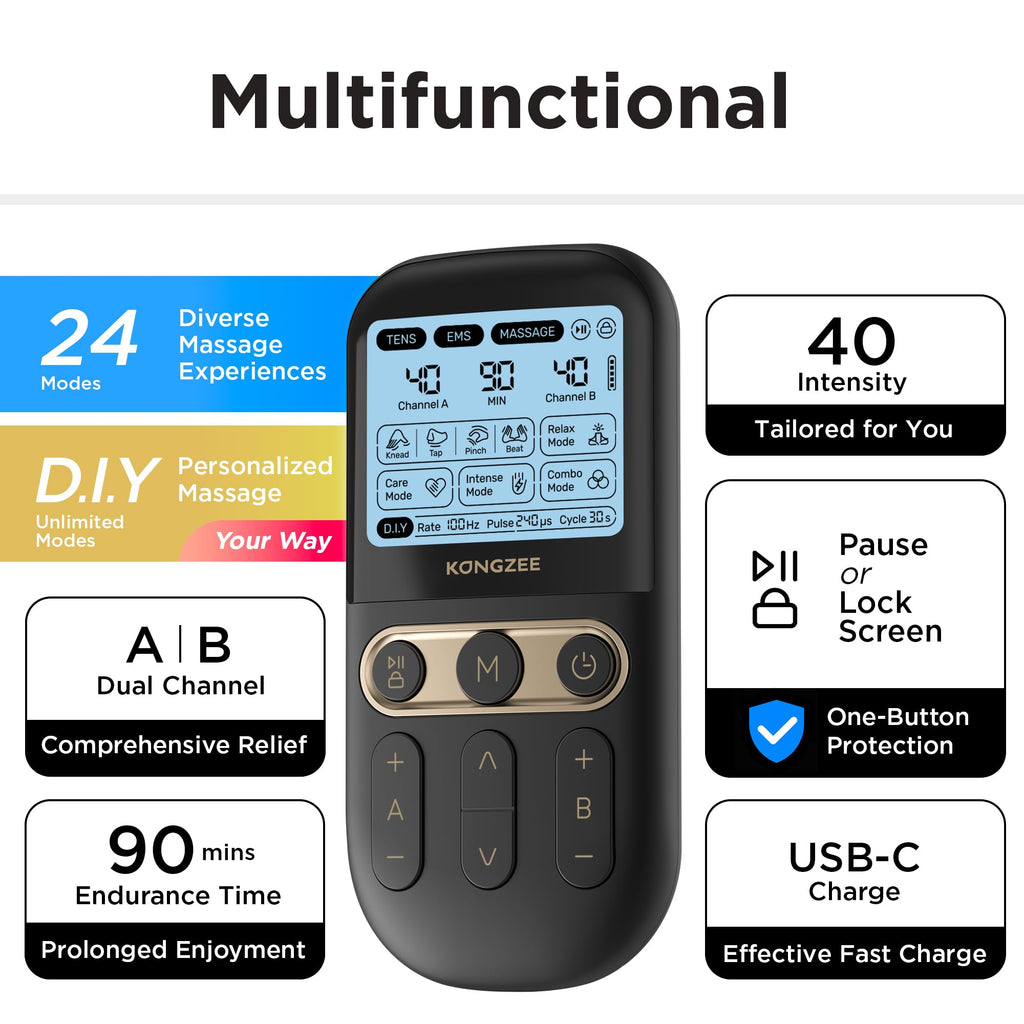 4 in 1 TENS Unit EMS Massage Muscle Stimulator Dual Channel Rechargeable V59104