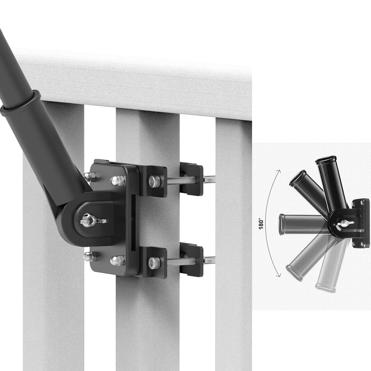 Flagpole Mount for Balcony Railing, Round and Square Railing, Black W460