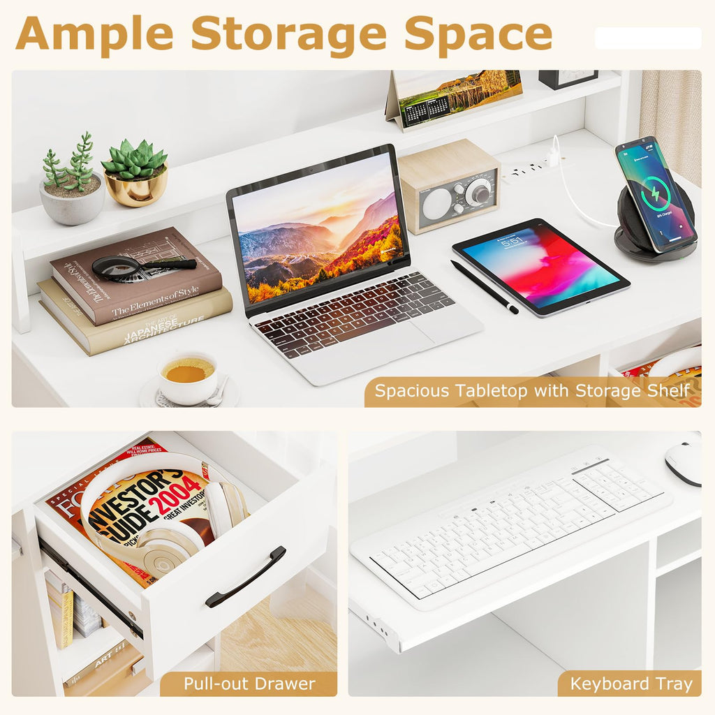 White Desk with Drawer and Keyboard Tray P719