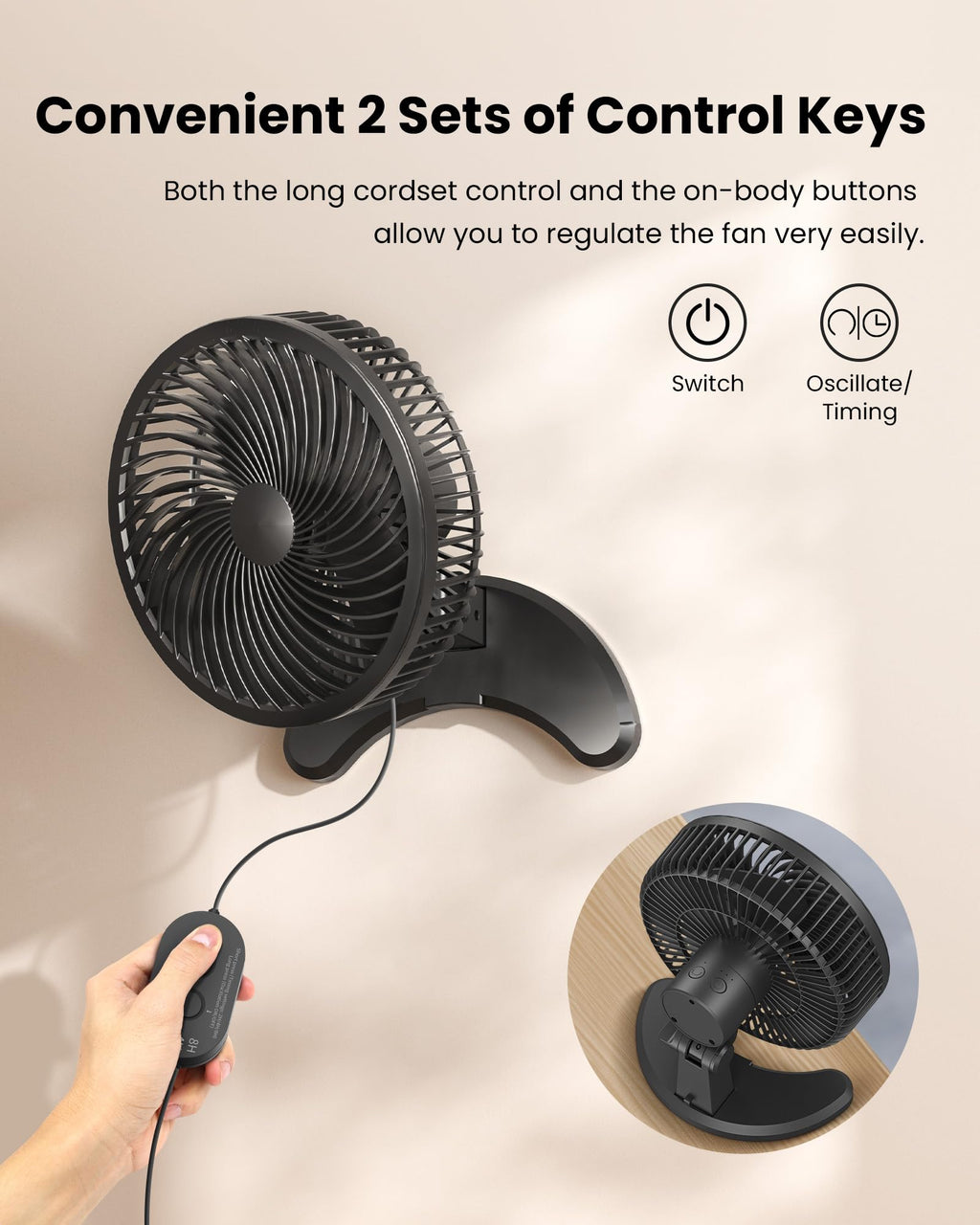 8'' Wall Mount Fan with Timer D72796