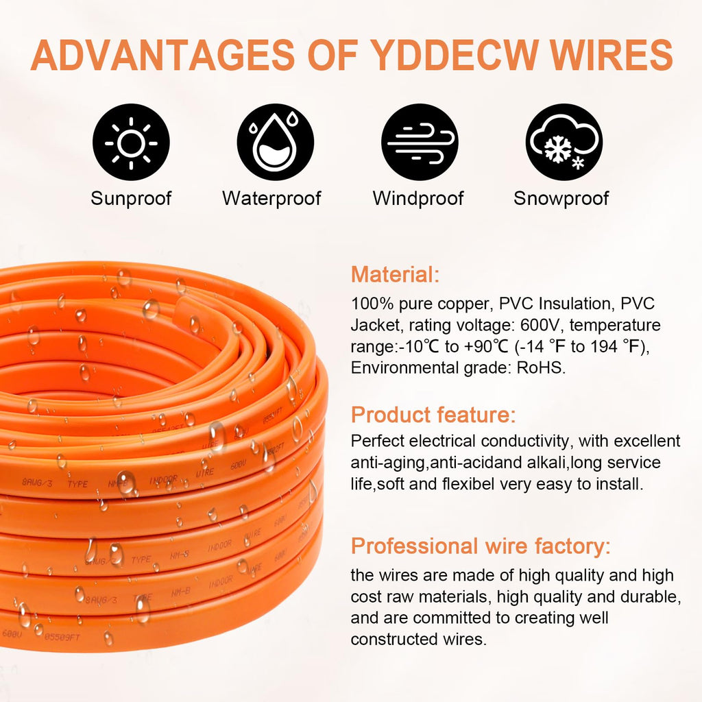 8 AWG 3 Conductor Non-Metallic Sheathed Cable 10FT Orange D547