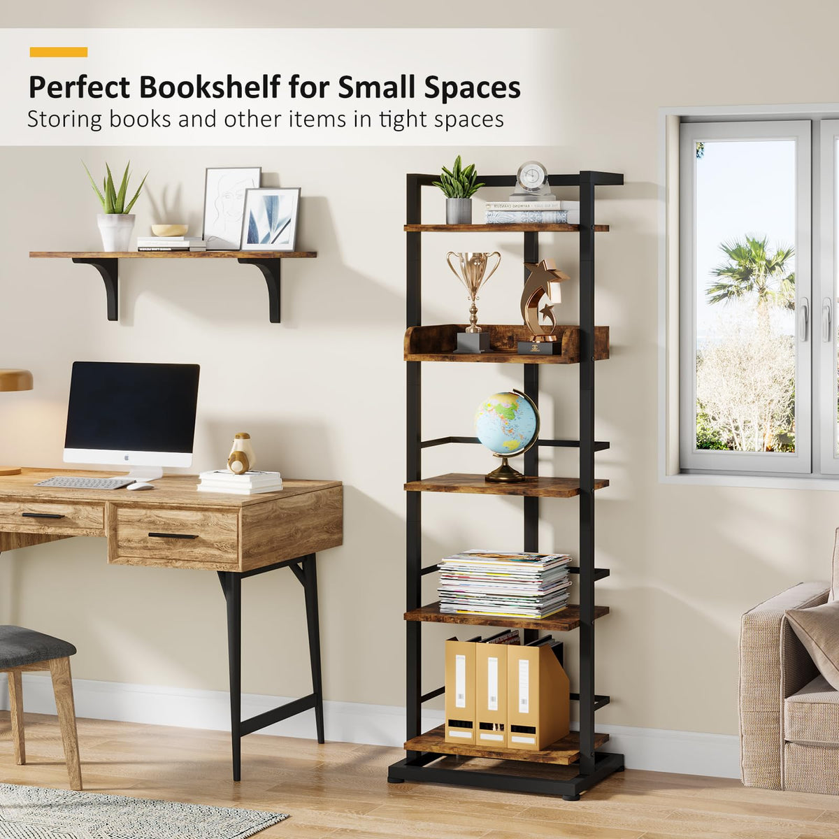 5 Tier Wood Bookcase with Metal Edge Protection X971