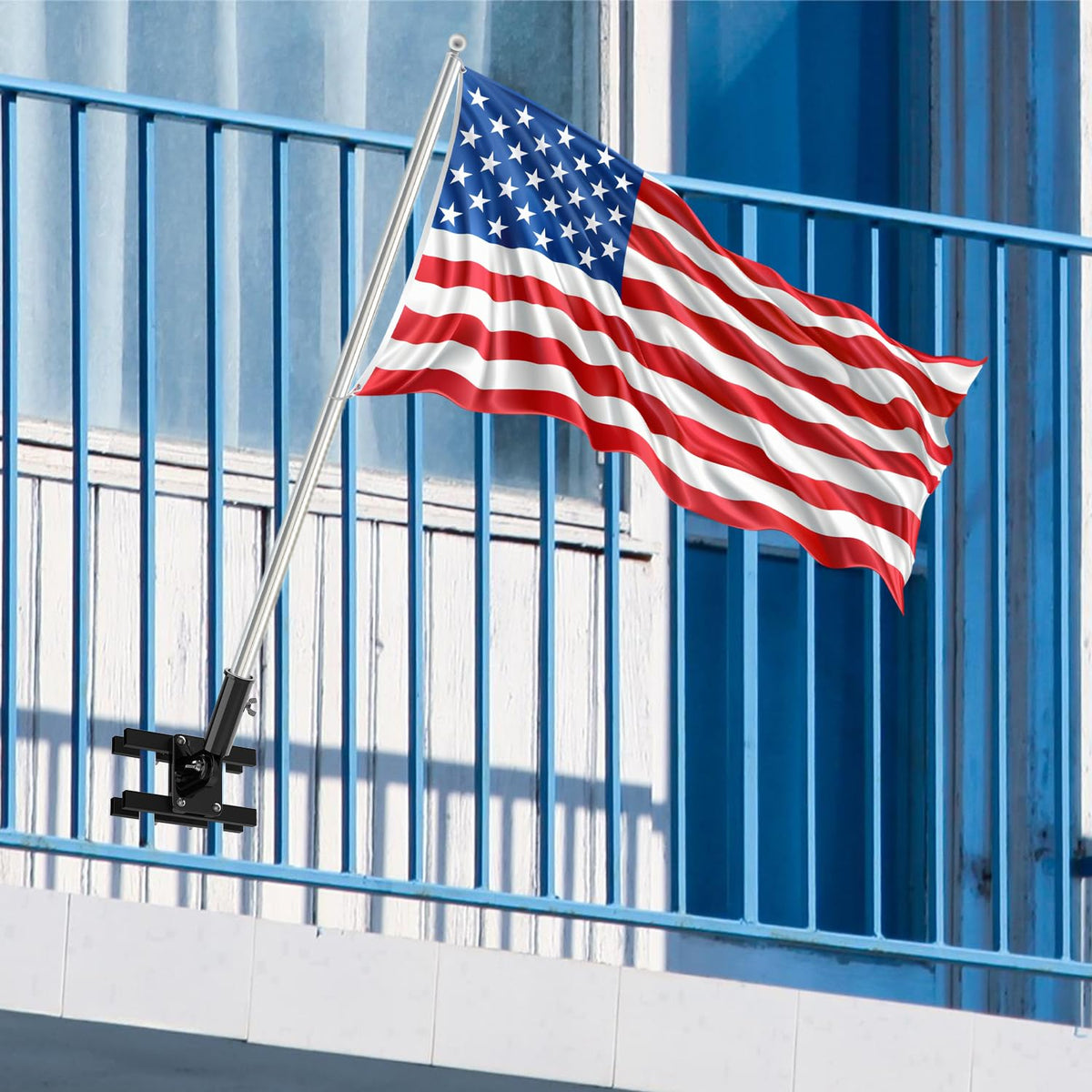 White Flagpole Mount for Round and Square Railing J120