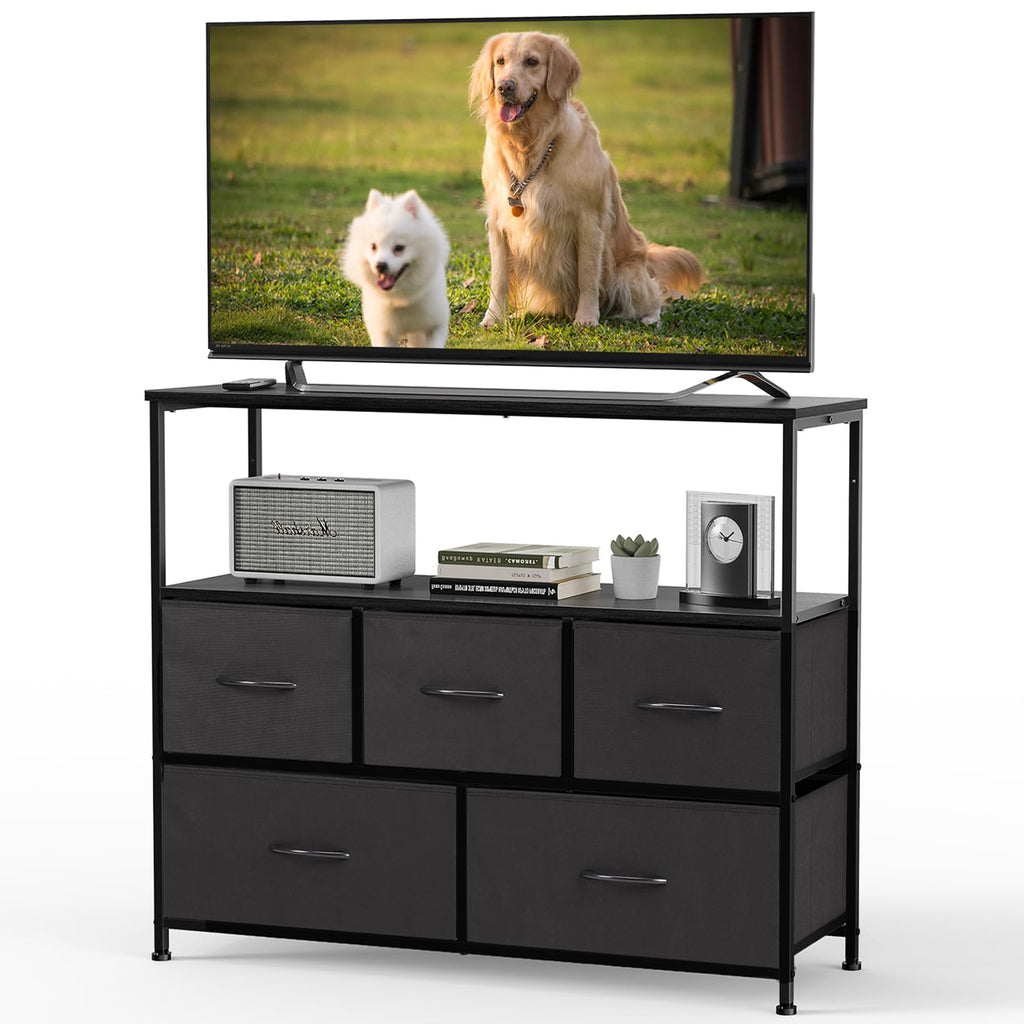 Black TV Stand Media Console with LED Power Station W21177