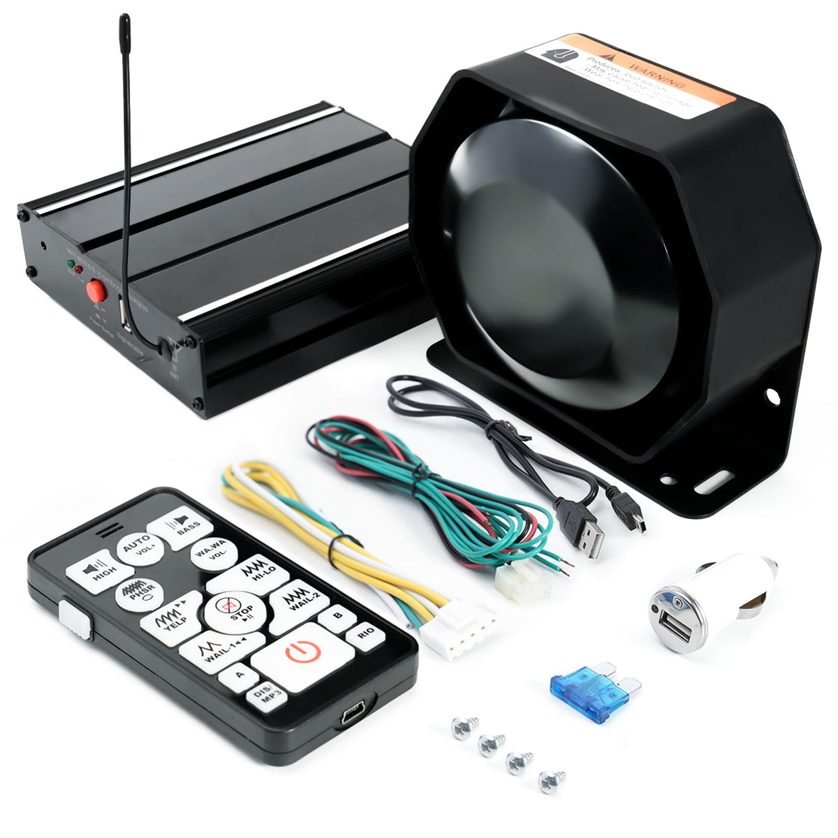 200W 12V 20 Tone Emergency Siren PA System with Wireless Remote and Microphone I737