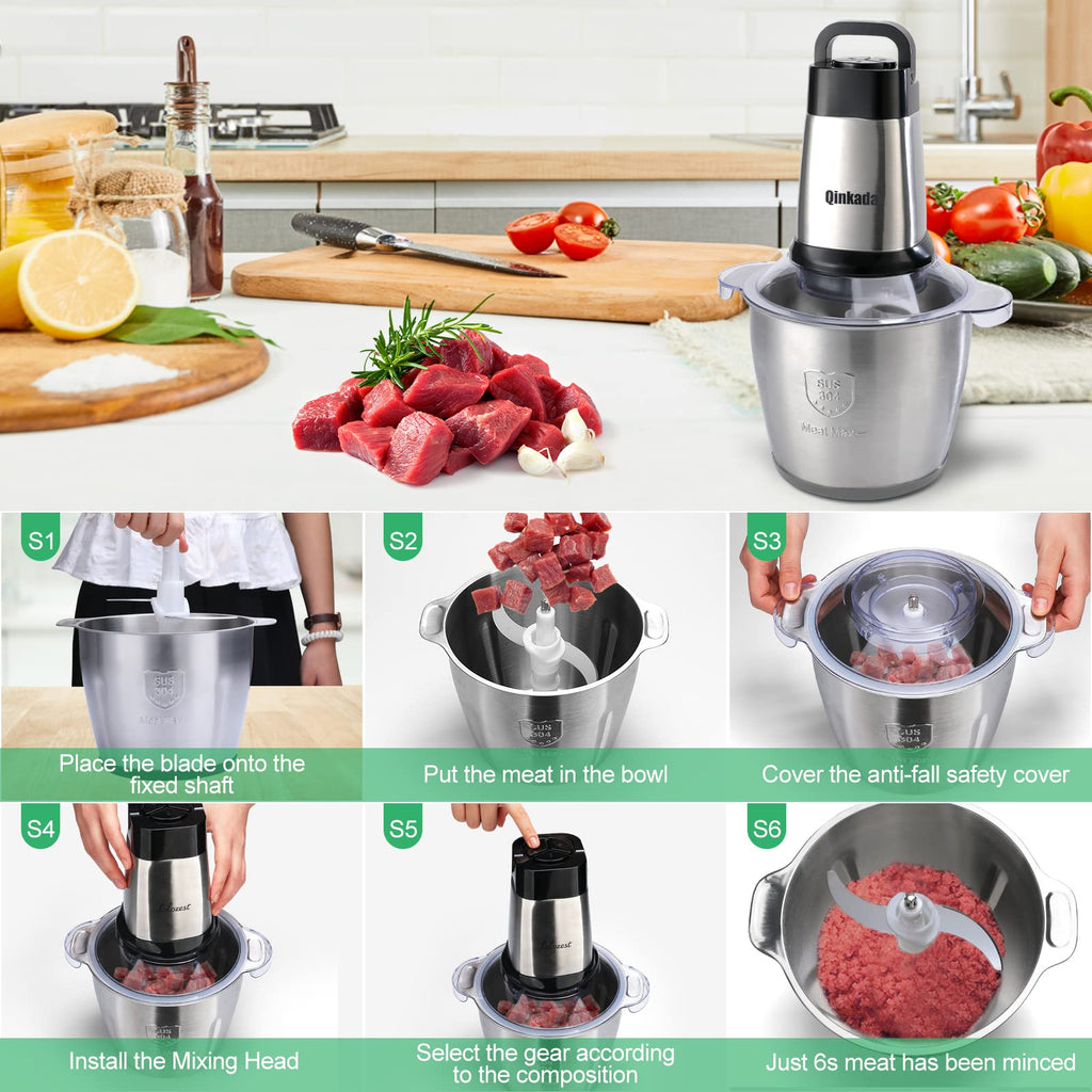 Food Processor 500W Meat Grinder 14Cup Stainless Steel Bowl J524