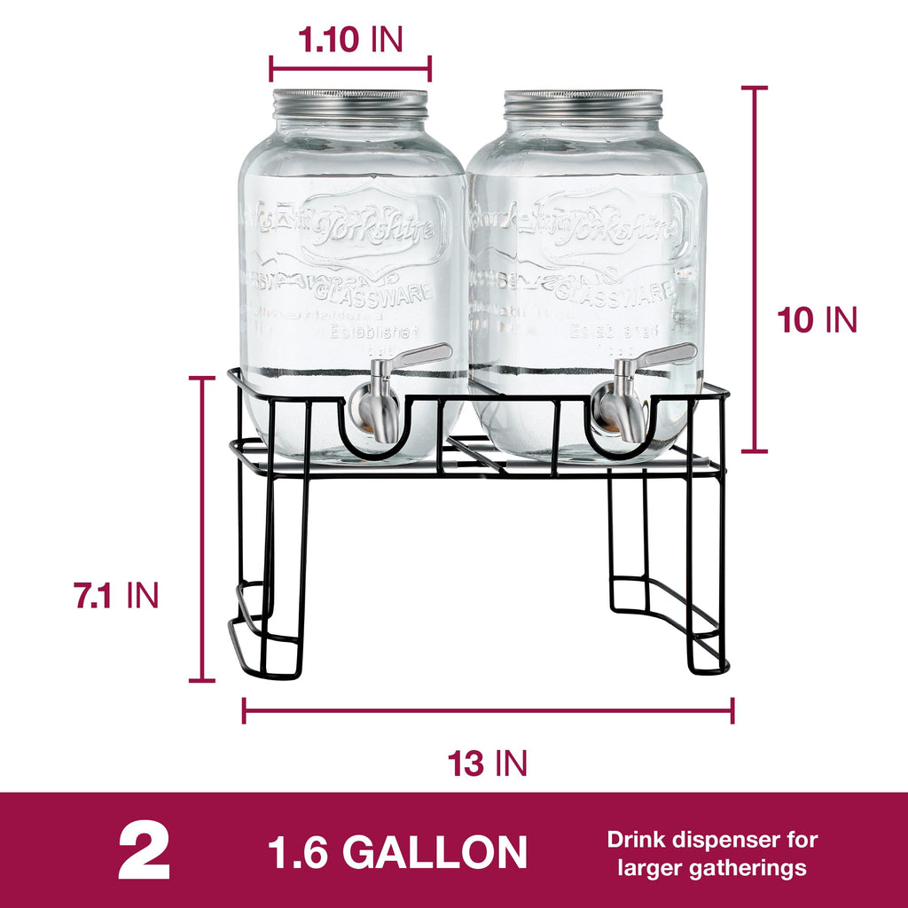 Glass Drink Dispenser with Stand, 1 Gallon, 2-Pack G90575