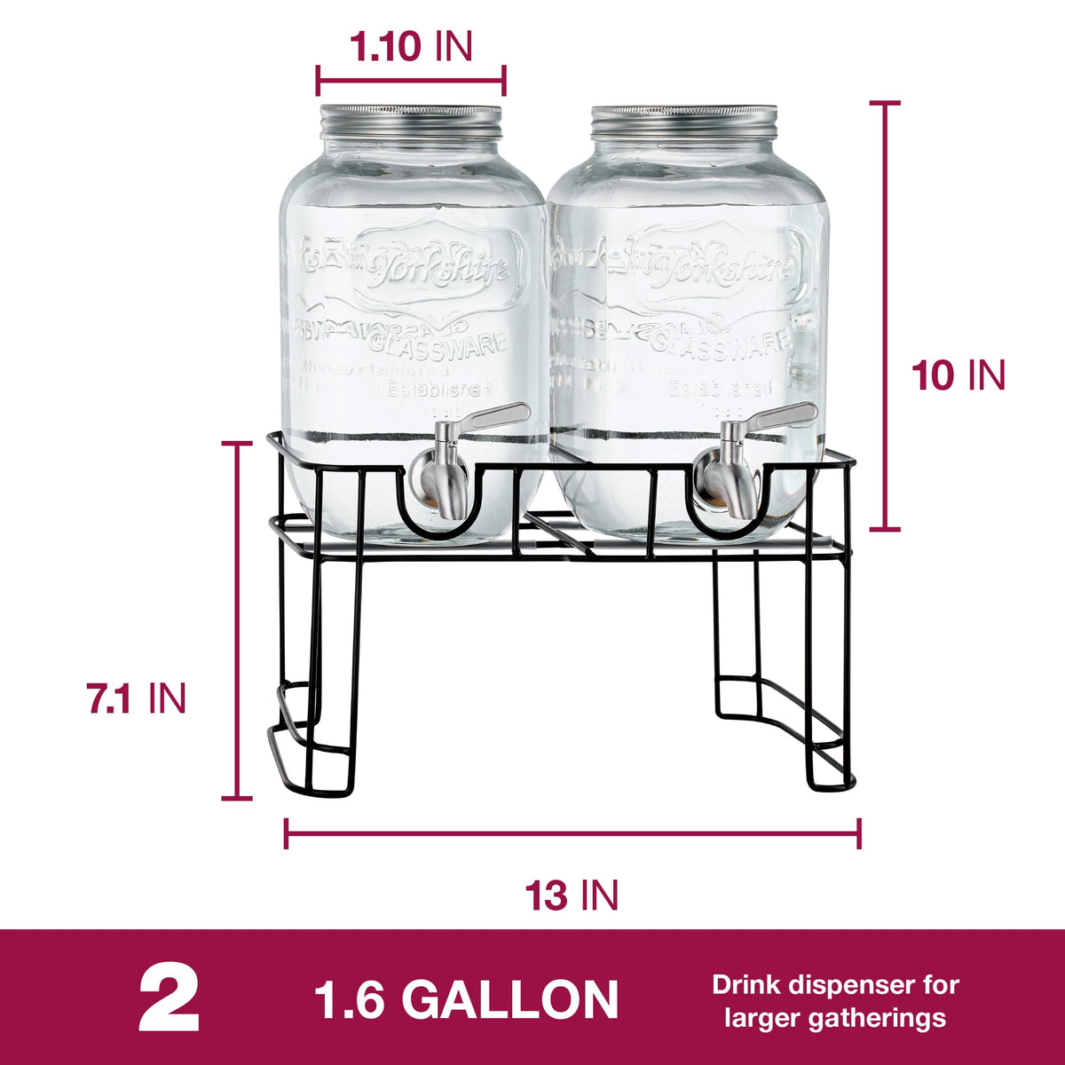 Glass Drink Dispenser with Stand, 1 Gallon, 2-Pack G90575