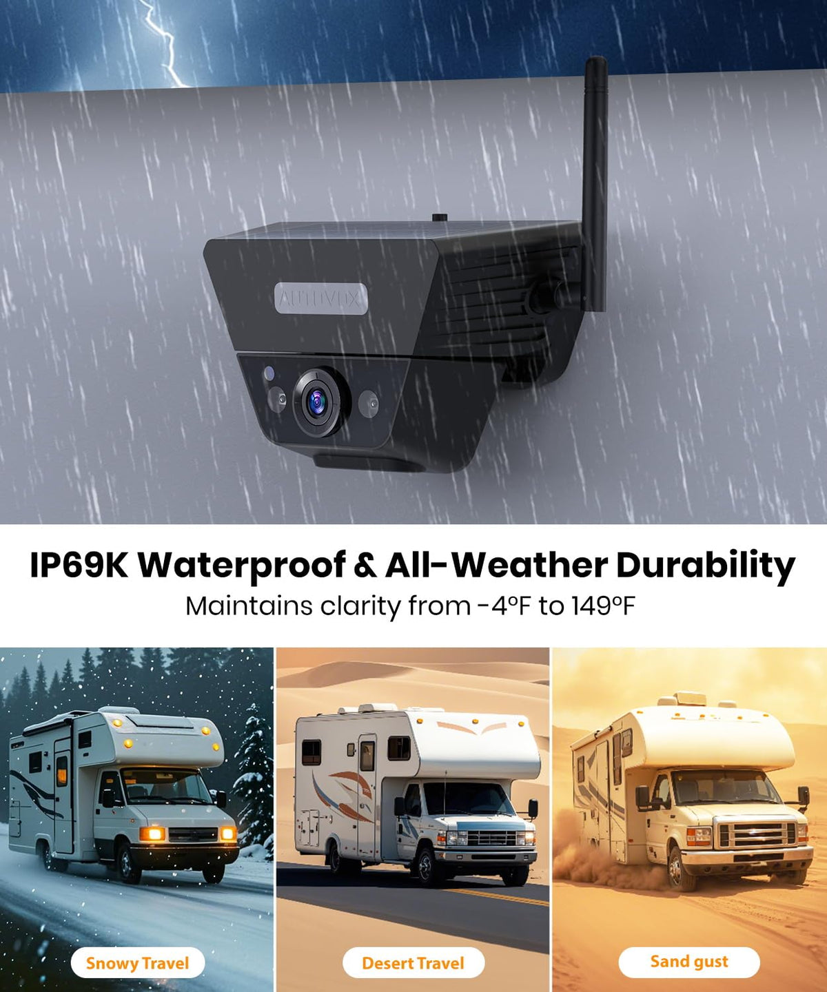 Wireless Backup Camera Solar Magnetic 7.2" 1080P Monitor B761175