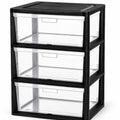 Black 3 Drawer Plastic Storage Tower with Clear Bins O5135