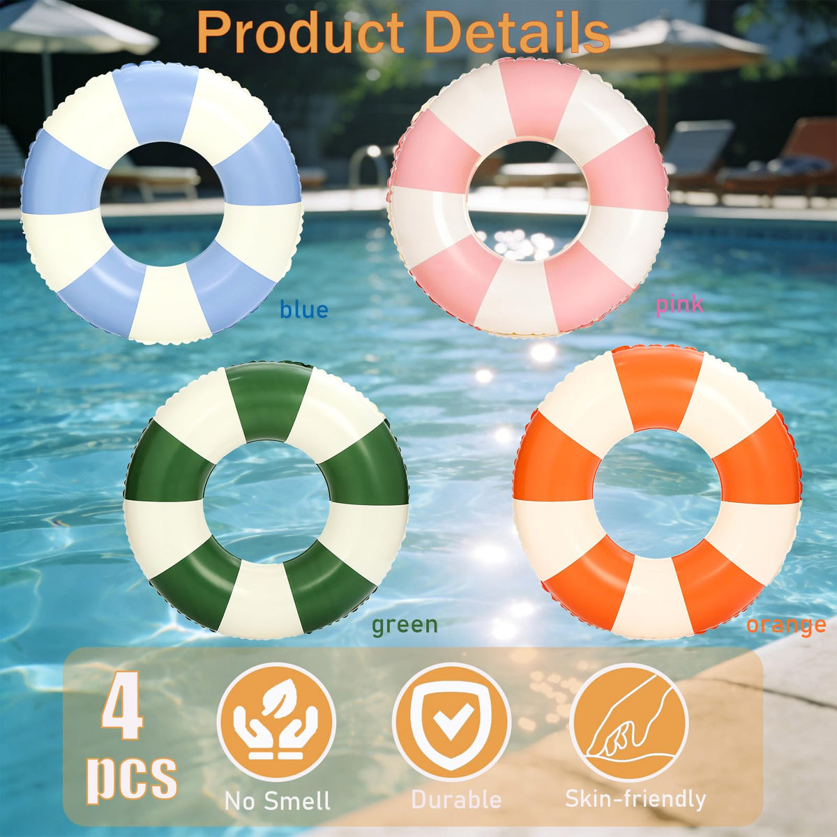 Large Inflatable Pool Float 36 Inch Striped Swim Rings G6342
