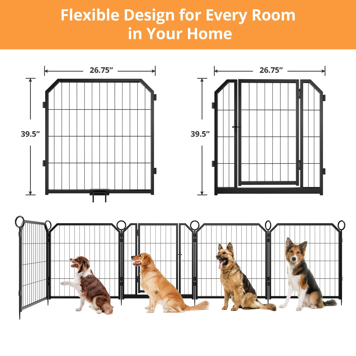 40 Inch 16-Panel Metal Dog Playpen with Door & Stakes Z679