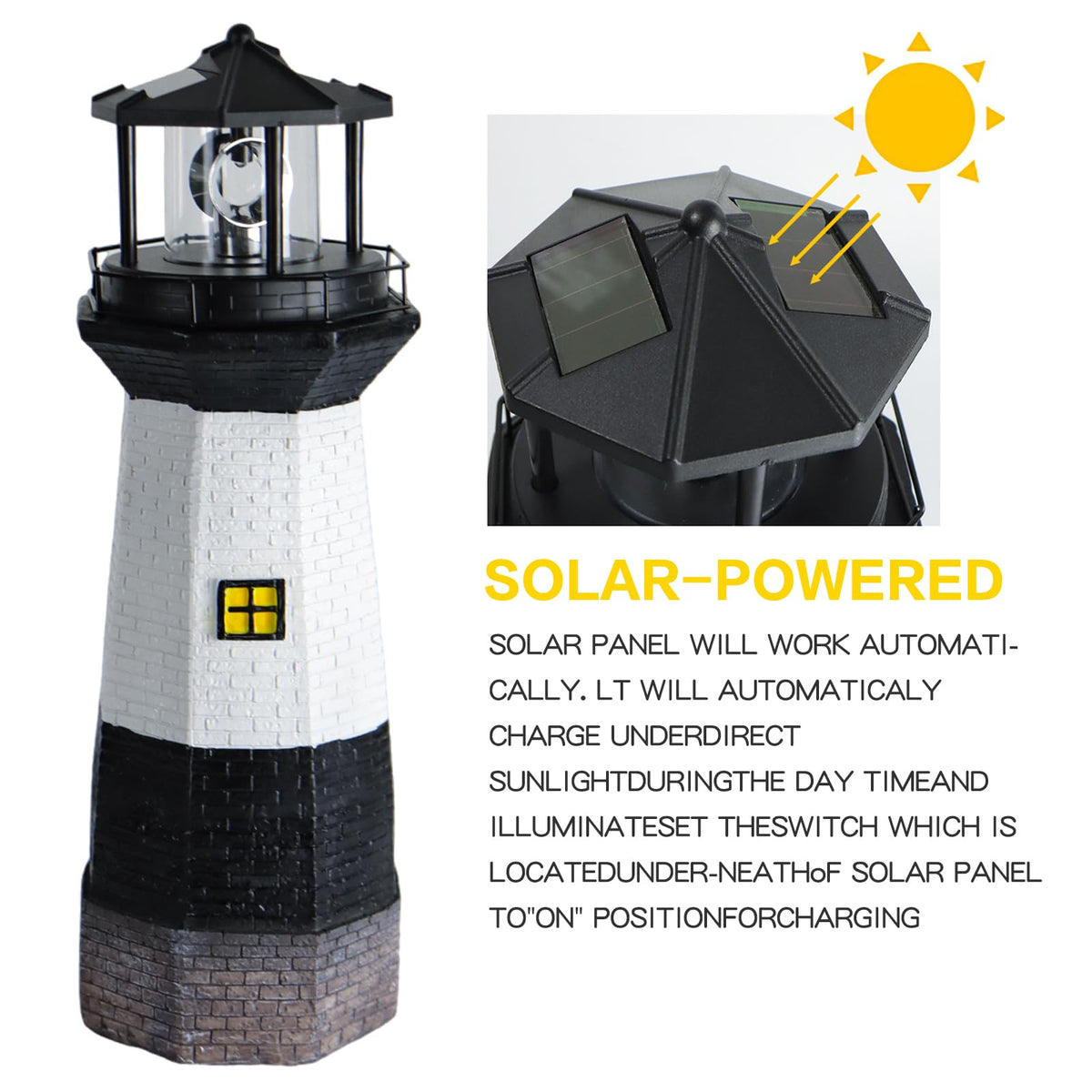 Solar Powered Lighthouse Garden Light with Rotating Beacon E27400