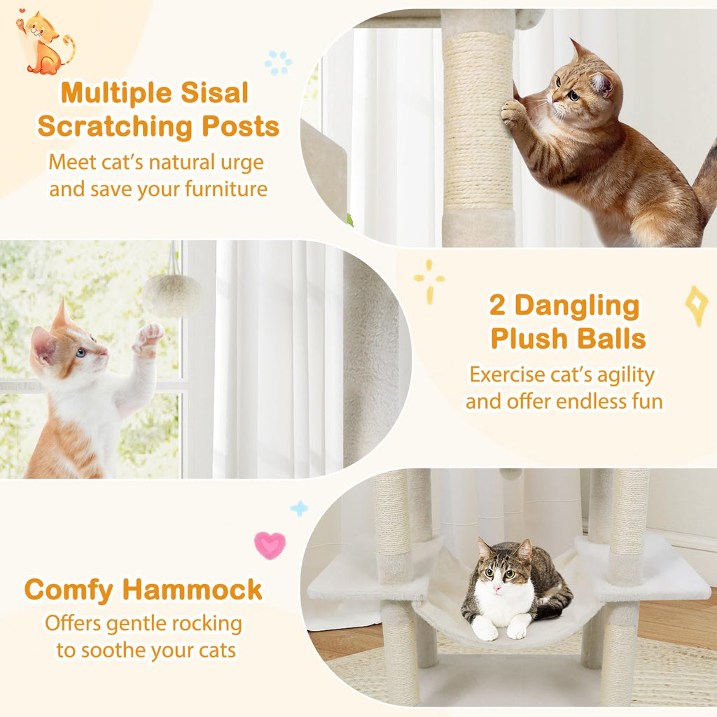 70 Inch Multi-Level Cat Tree with Sisal Scratching Posts and Condos Y50259